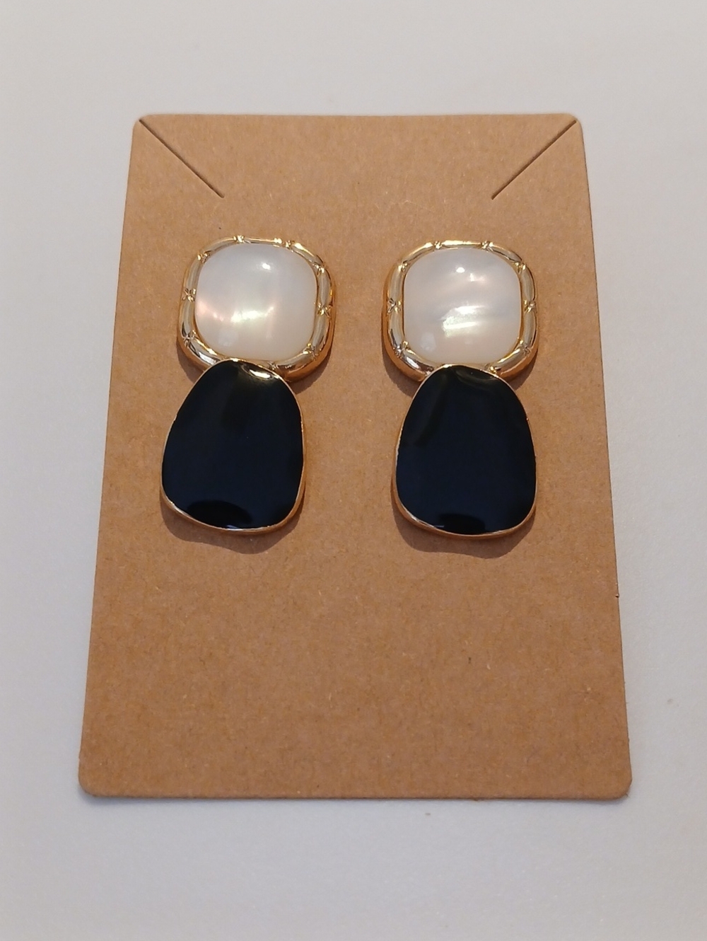 Fashion Jewelry Gold-Tone Earrings with White Pearl and Black Stones